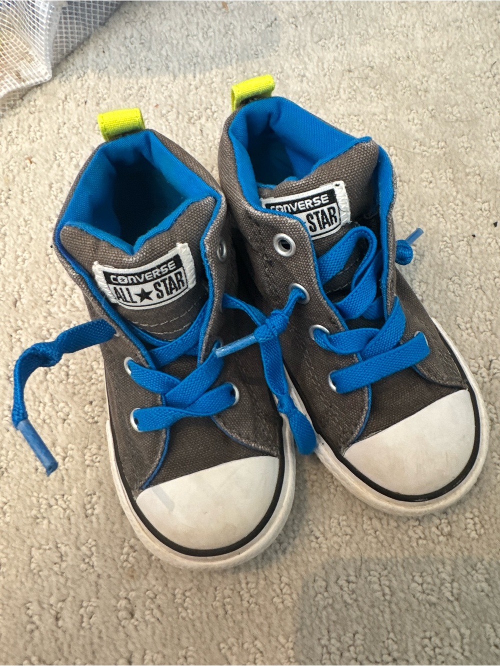 Converse Kids Gray High-Top Sneakers with Bright Blue Accents